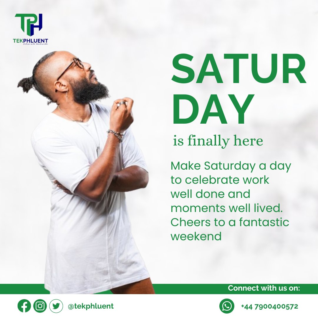 Let's make Saturday a celebration of work well done and moments well lived! Cheers to a fantastic weekend ahead filled with joy, relaxation, and all the things that bring you happiness.

#SaturdayVibes #WeekendCelebration #WorkLifeBalance