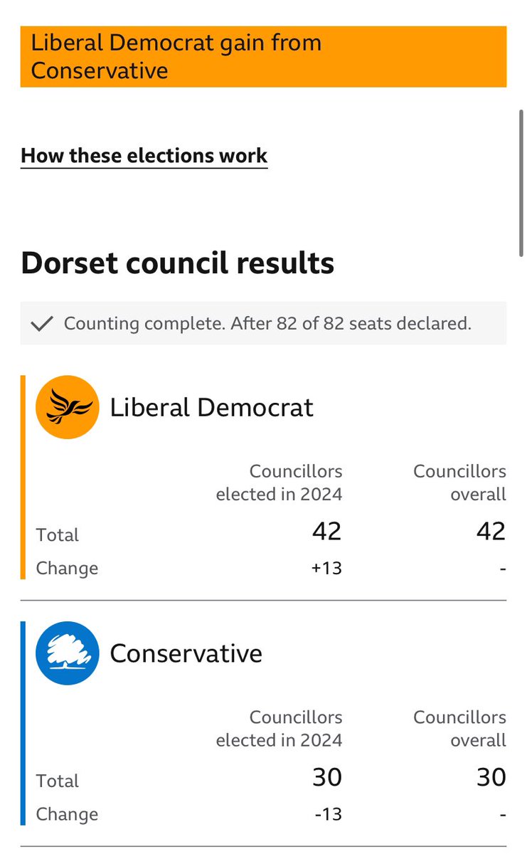 LibDems have Gained Dorset Council from the Conservatives.