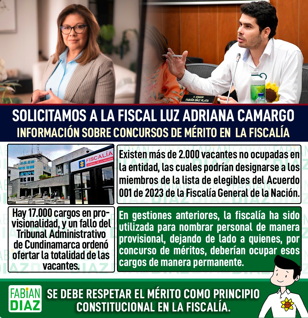 Con el abogado, <a href="/alvaroesmeral/">Alvaro Esmeral Gómez</a>, solicitamos a la Fiscal Luz Adriana Camargo información sobre concursos de mérito en la Fiscalía.

Existen más de 2000 vacantes no ocupadas en la entidad, las cuales podrían designarse a los miembros de la lista de elegibles del Acuerdo 001 de 2023