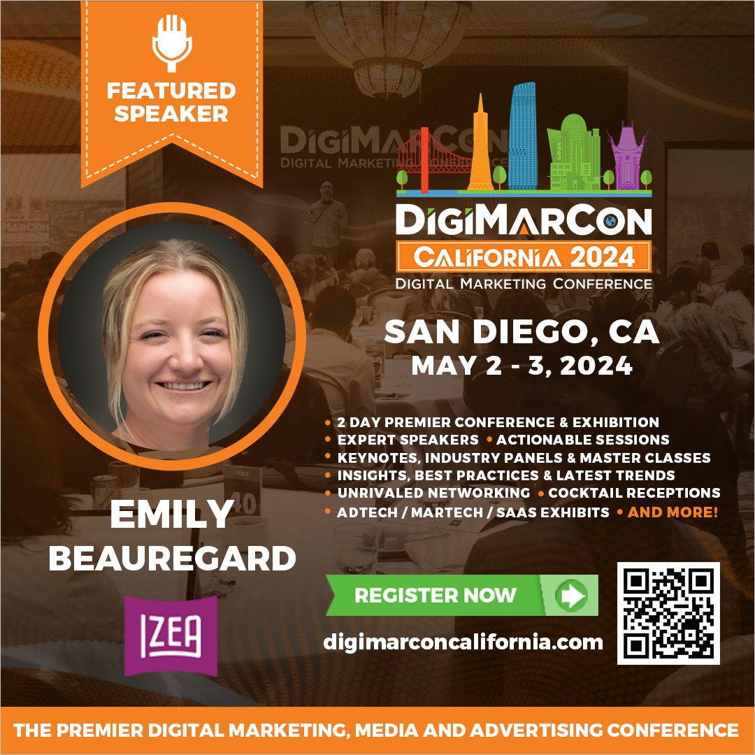 Don't miss out on the last day of Emily Beauregard from #Izea's live session at #DigiMarConCalifornia 2024, currently ongoing at the Marriott Marquis San Diego Marina Hotel! Tune in live now! digimarconcalifornia.com #DigitalMarketing #MarketingEvent #DigiMarCon #SanDiego