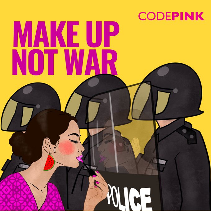 The source image for this poster is a woman in Tblisi, Georgia, protesting against Russian-backed actions that would stifle dissent in Georgia.

CODEPINK has been against any support for Ukraine against Russia, and co-opting this from a cause they oppose is totally shameless.