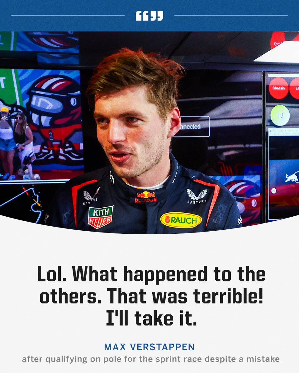 Max keeping it honest after qualifying on pole for the sprint race despite a mistake 😅