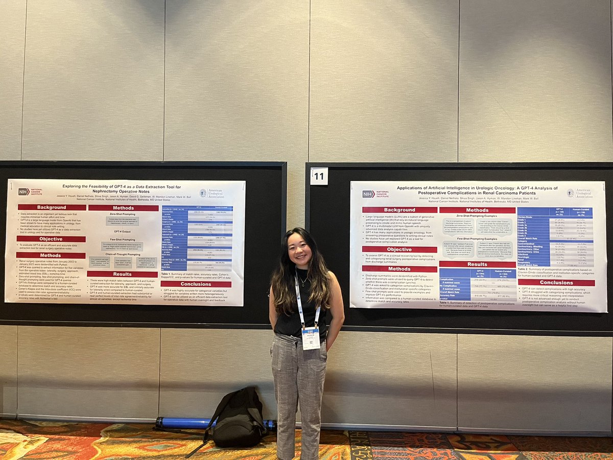 Great work, @JessicaHsueh923! Side-by-side posters at #aua24 (and both manuscripts just accepted too @UrolOncol @UrologyPractice). Another rockstar and testament to the @CCMedEd #MRSP program. #ai can help you build your outcomes database - but still needs considerable human