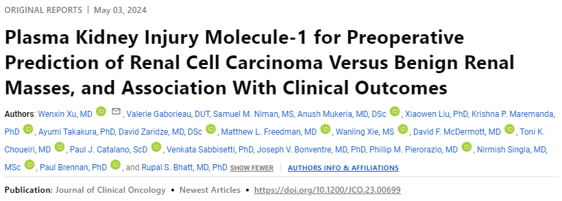 1/ Now out at @JCO_ASCO! Plasma KIM-1 (pKIM-1) helps predict benign vs malignant renal masses and is prognostic for clinical outcomes. ascopubs.org/doi/10.1200/JC…