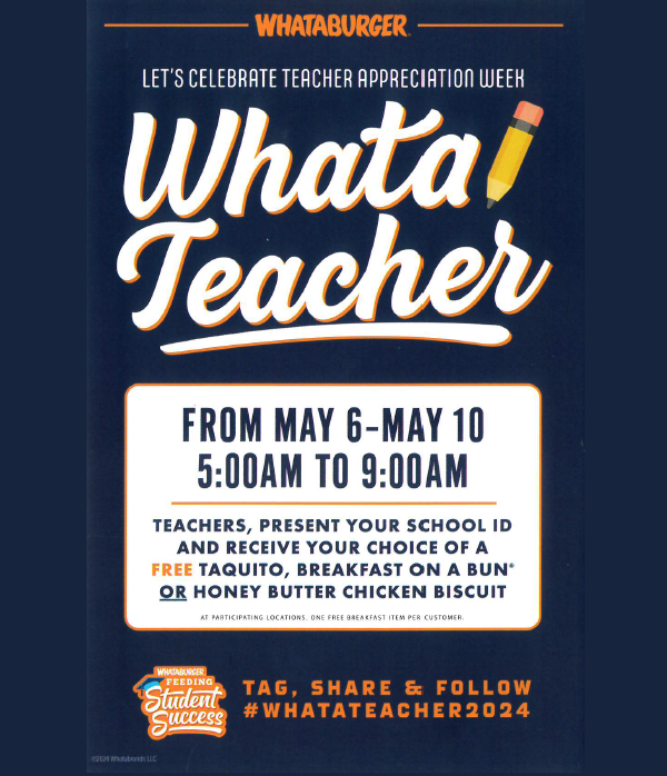 For #TeacherAppreciationWeek, @Whataburger is offering free breakfast to teachers!