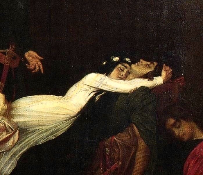 ‘The Reconciliation of the Montagues and Capulets over the Dead Bodies of Romeo and Juliet’ by Frederic Leighton, c. 1855.