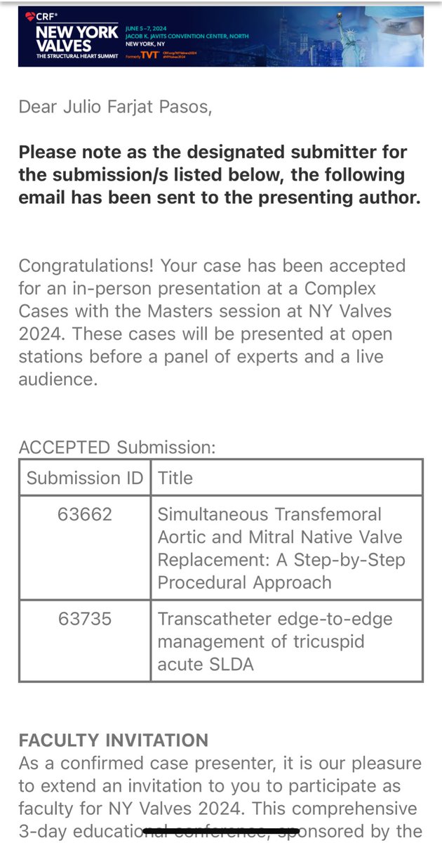 Happy to be accepted to present 2 cases at the Complex Cases with the Masters session at #NYValves2024 🗽@crfheart @Jmparadis27 @AttilioGalhardo @sidmengi_dr #StructuralHeart