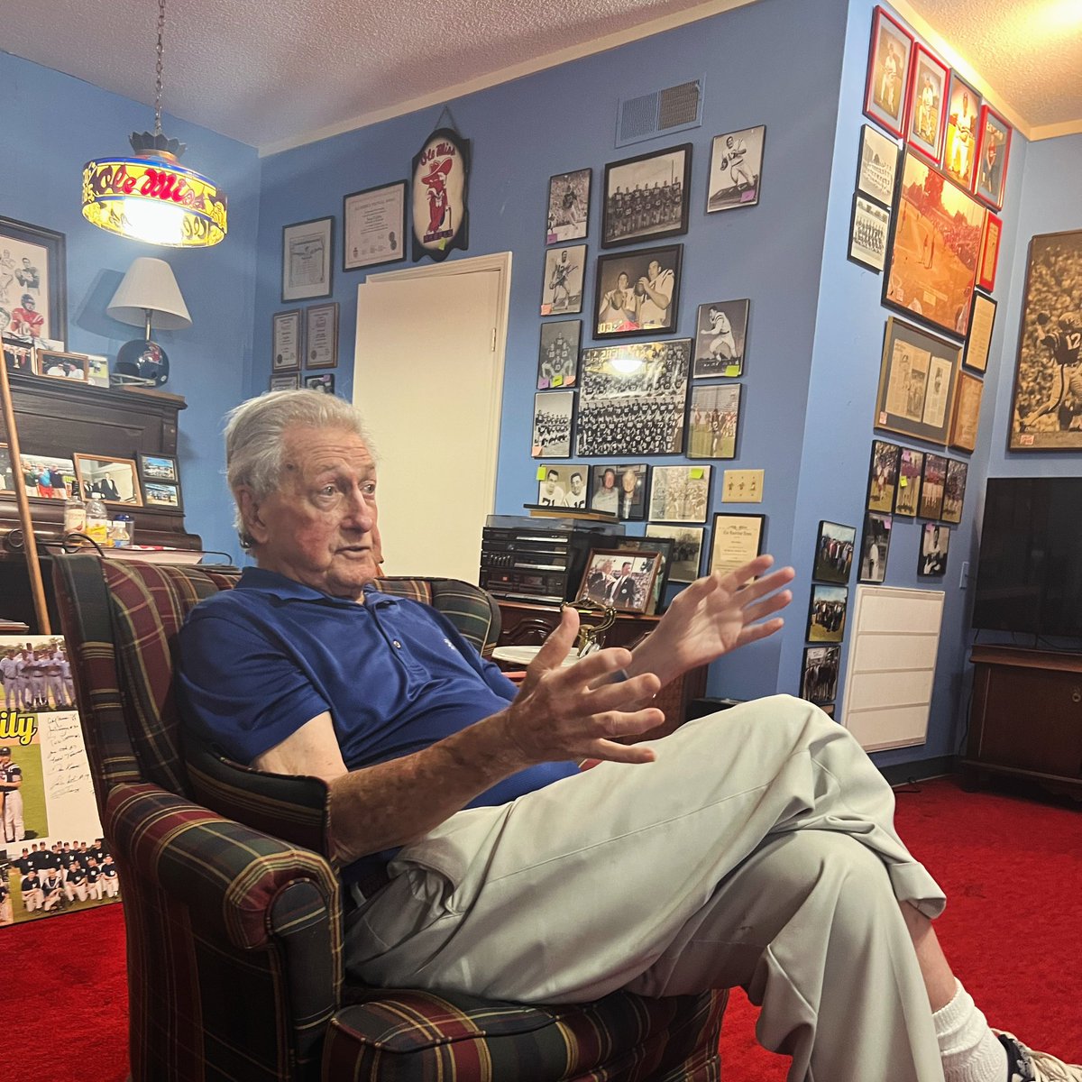 One of the best places in Oxford to talk sports is in Jake Gibbs’ basement. I’m working on a project, and he’s always full of stories. The picture to the far right is the first touchdown of the LSU rematch in 1959. Just to the left is the last out after eliminating State in the…