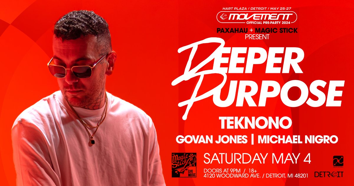 London based producer/DJ Deeper Purpose returns to the Magic Stick tonight! majesticdet.live/deeperpurpose Doors - 9pm Michael Nigro - 9pm @GovanJones - 10pm @teknonomusic - 11pm @DeeperPurpose92 - 12am