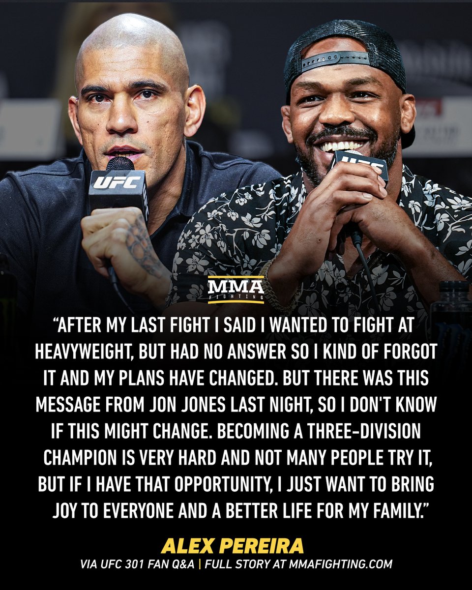 Alex Pereira reacts to Jon Jones' fight proposal 💥

📰 bit.ly/PereiraJones