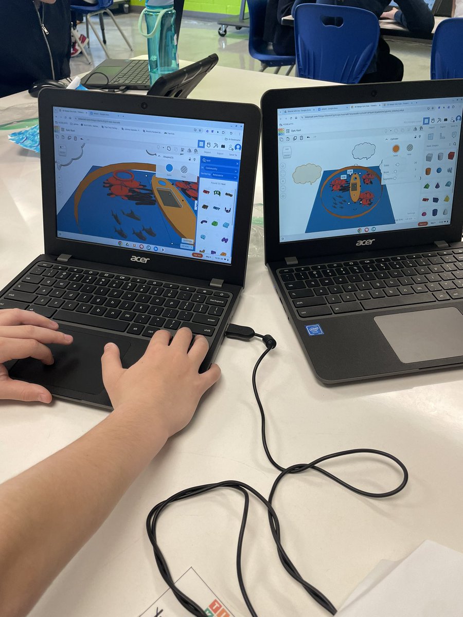 At today’s STREAM visit- Grade 6 students explored the use of Tinkercad to create prototypes that would help to clean our oceans from pollution and waste! @GuardiangelsWB @STREAM_ycdsb @ms_lross