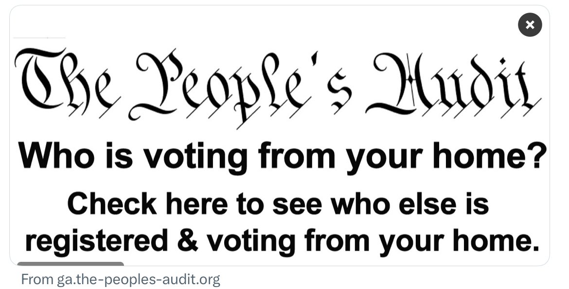 #ElectionWatch 🗳 #Georgia

CHECK WHO IS VOTING FROM YOUR HOME:

The People's Audit is now monitoring voter rolls in GA, FL, TX & NC...

Use this lookup page to check if you have people still registered and POSSIBLY VOTING from your home. 

ga.the-peoples-audit.org