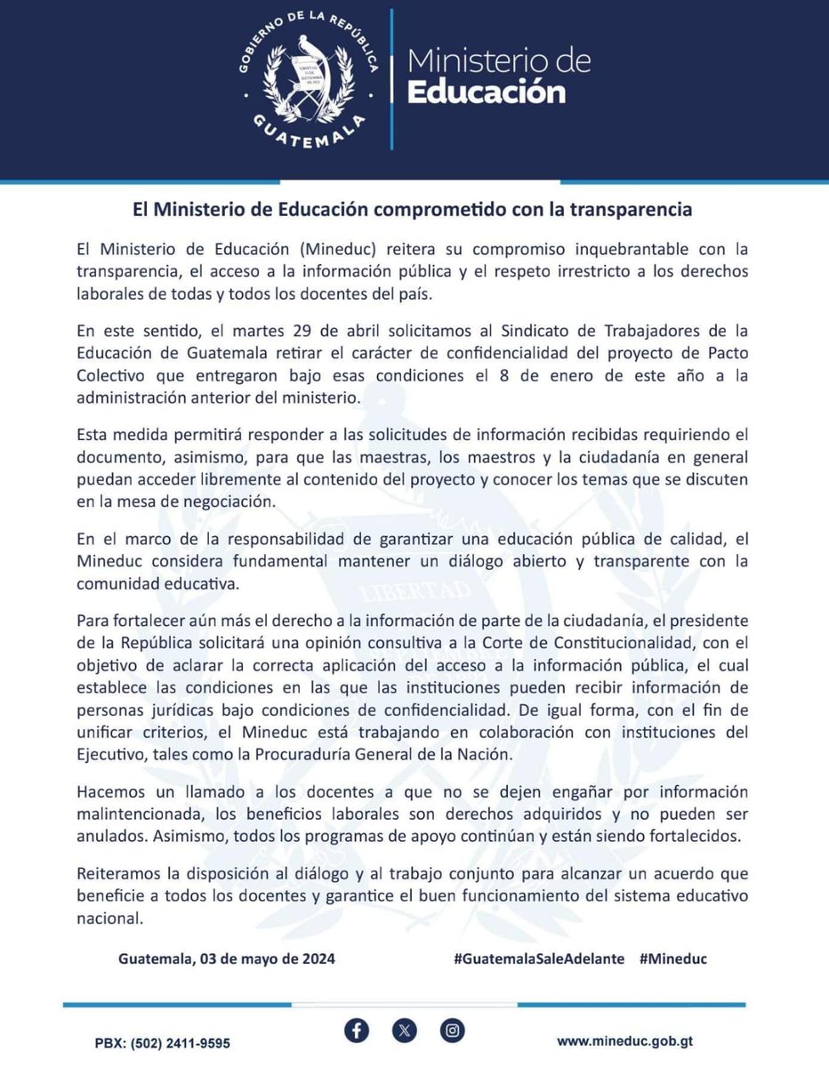 El Ministerio de Educación informa a la población guatemalteca