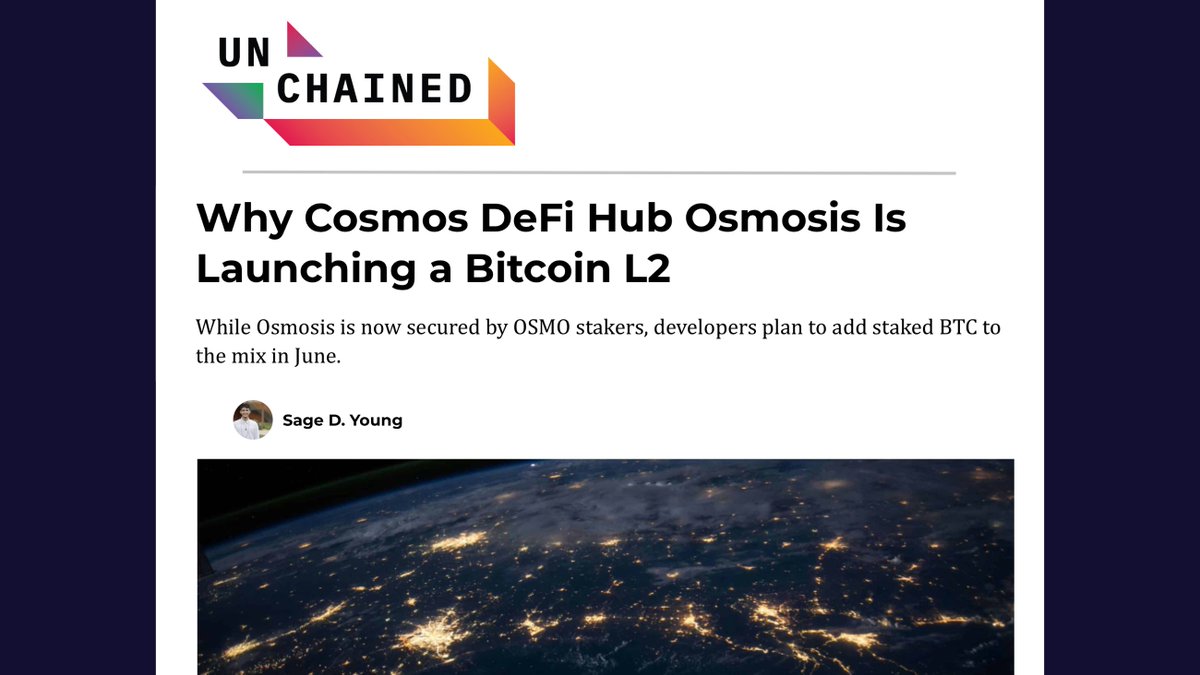 'BTC could become the primary asset for DeFi in Cosmos, according to @sunnya97' h/t @httpsageyd + @Unchained_pod ✍️ Get the scoop 👇 unchainedcrypto.com/why-cosmos-def…