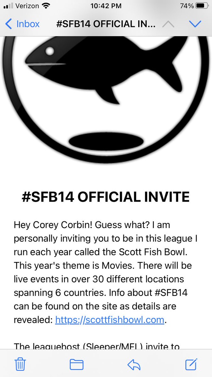 So this was sitting in my inbox this evening. Super excited to play in the Scott Fish Bowl for the first time and help raise money to buy toys for underprivileged kids across the country. 

Thank you to the great @ScottFish24 for the invite! 
#SFB14