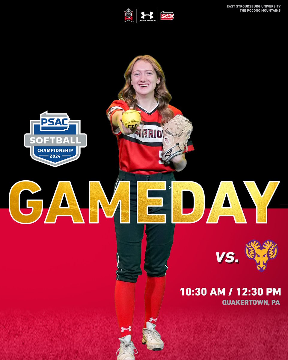 𝗣𝗦𝗔𝗖 𝗖𝗛𝗔𝗠𝗣𝗜𝗢𝗡𝗦𝗛𝗜𝗣 𝗦𝗔𝗧𝗨𝗥𝗗𝗔𝗬 ESU vs. WCU for the 🏆 No. 15 @ESUSoftball seeks two wins today to capture its first PSAC title since 1980. 🆚: West Chester 🕛: 10:30 a.m. / 12:30 p.m. 🔗: linktr.ee/ESUWARRIORS #WhereWarriorsBelong