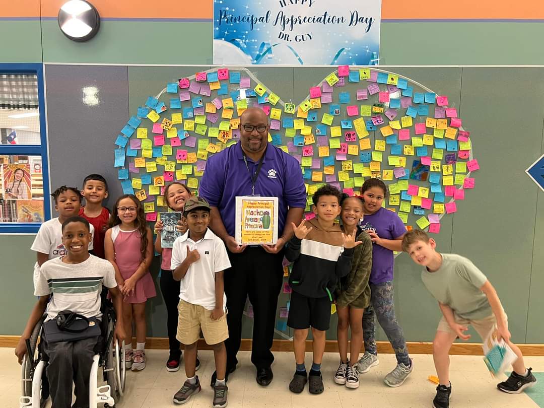 RockbrookES's tweet photo. Our Rockbrook Bears spoiled Dr. Guy this week in honor of Principal Appreciation Day! 💜🐻💜 https://t.co/tlv5FHDSI9