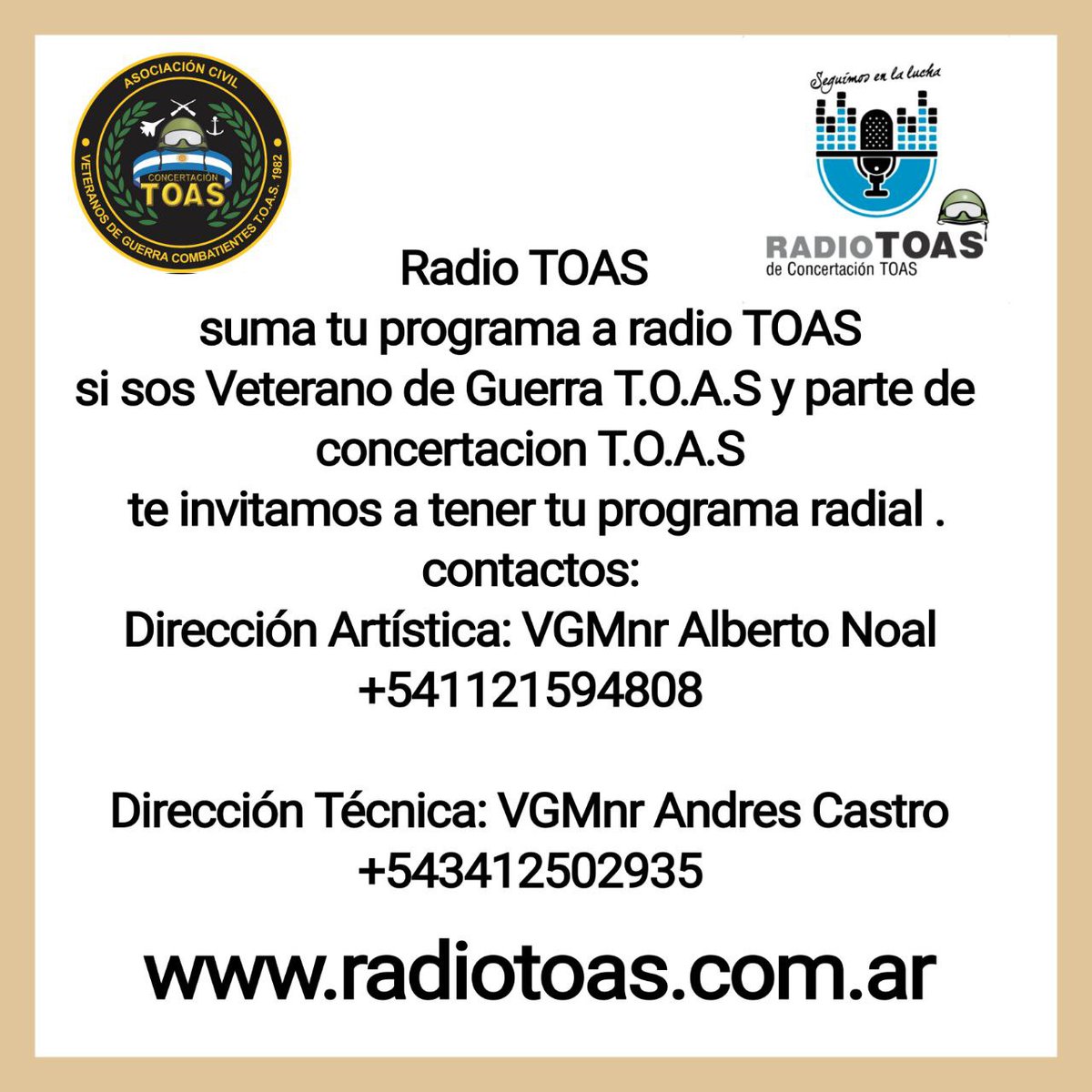 #NoTodoPasoEnMalvinas 
#LeyTOASya
#Proyecto0813D2023
Concertacion TOAS. Presidente Luis Sáenz Peña 133 C.A.B.A.
Personeria Jurídica 132827.
Somos los 9.500 Soldados Conscriptos  que Defendimos El T.O.A.S.
@JMilei @VickyVillarruel
@luispetri 
@insfran_gildo
@MindefArg
@DiputadosAR