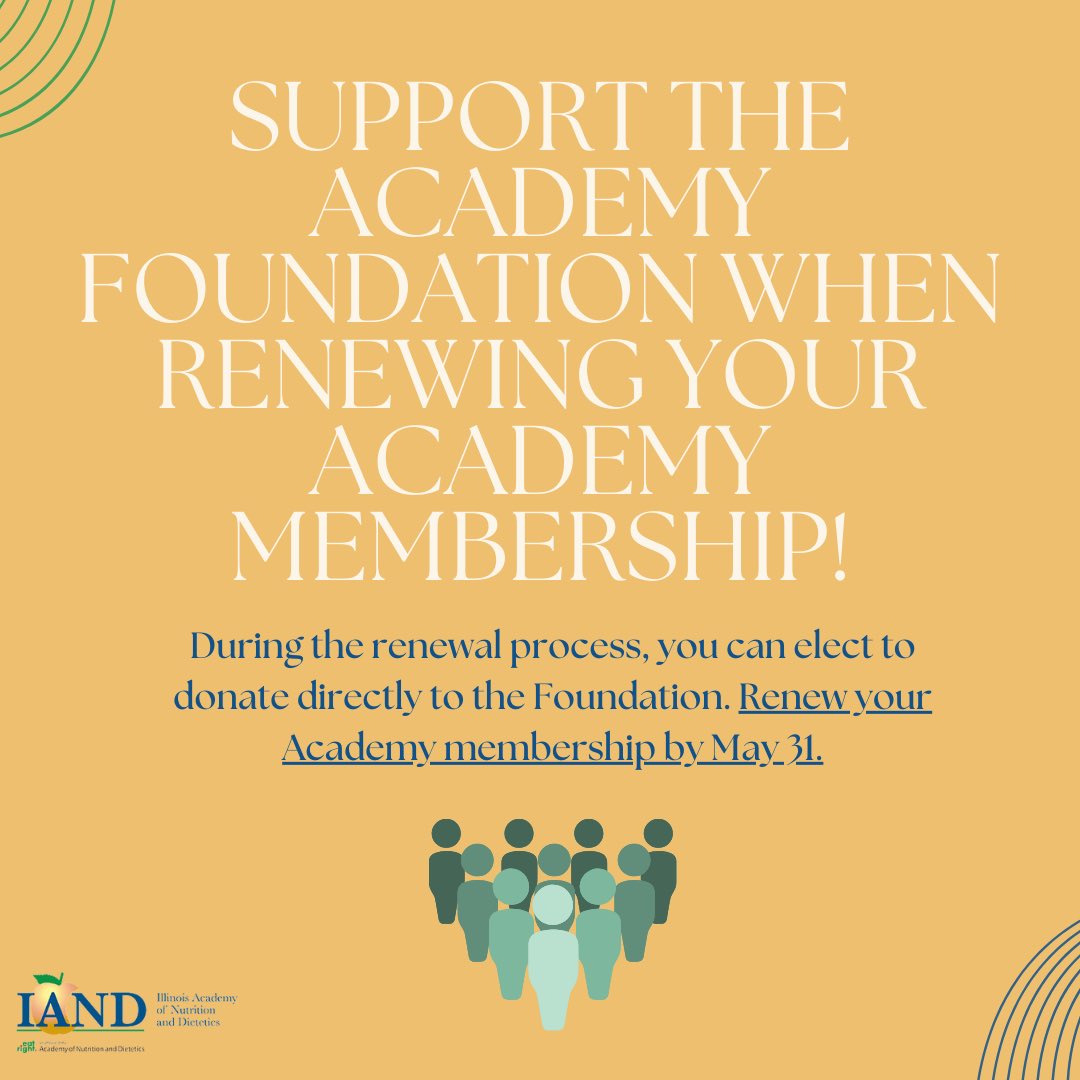 EatRight_IL's tweet photo. The Academy Foundation supports nutrition and dietetics professionals through grants, awards, scholarships and more. Support the Foundation when renewing your Academy membership: https://t.co/gxOUdlQBnF #eatrightPRO https://t.co/mbIZ3ZyfsD