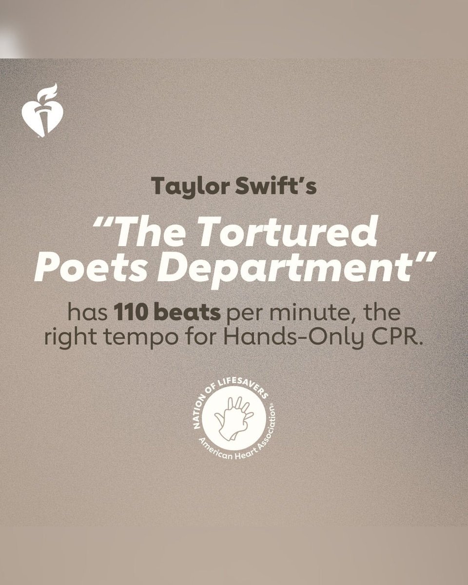 Did you know that the title track of Taylor Swift’s new album contains the perfect tempo for performing CPR on an individual? The American Heart Association recently shared in an Instagram post that the song has “lifesaving beats.” READ: tinyurl.com/p98y2eav (📸: American…