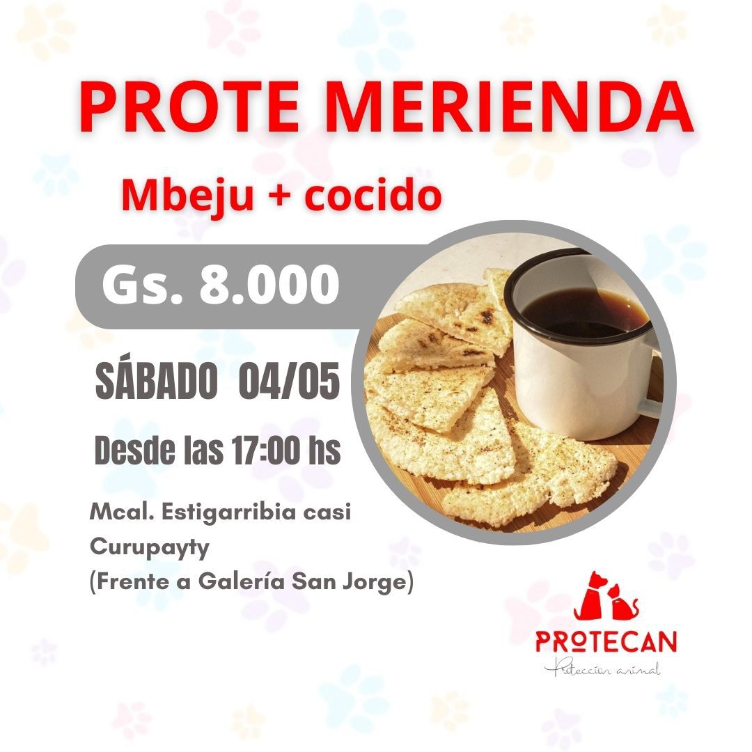 Mañana sábado 04 estaremos vendiendo mbeju y cocido 😋
Todo lo recaudado será para la segunda tanda de esterilizaciones, en el mes de mayo!
No te quedes sin tu merienda!! 🧇☕️ 
Reserva al 📱0972340444 
RT RT RT!! 
AYÚDANOS A LLEGAR A MÁS PERSONAS  🙏🏻