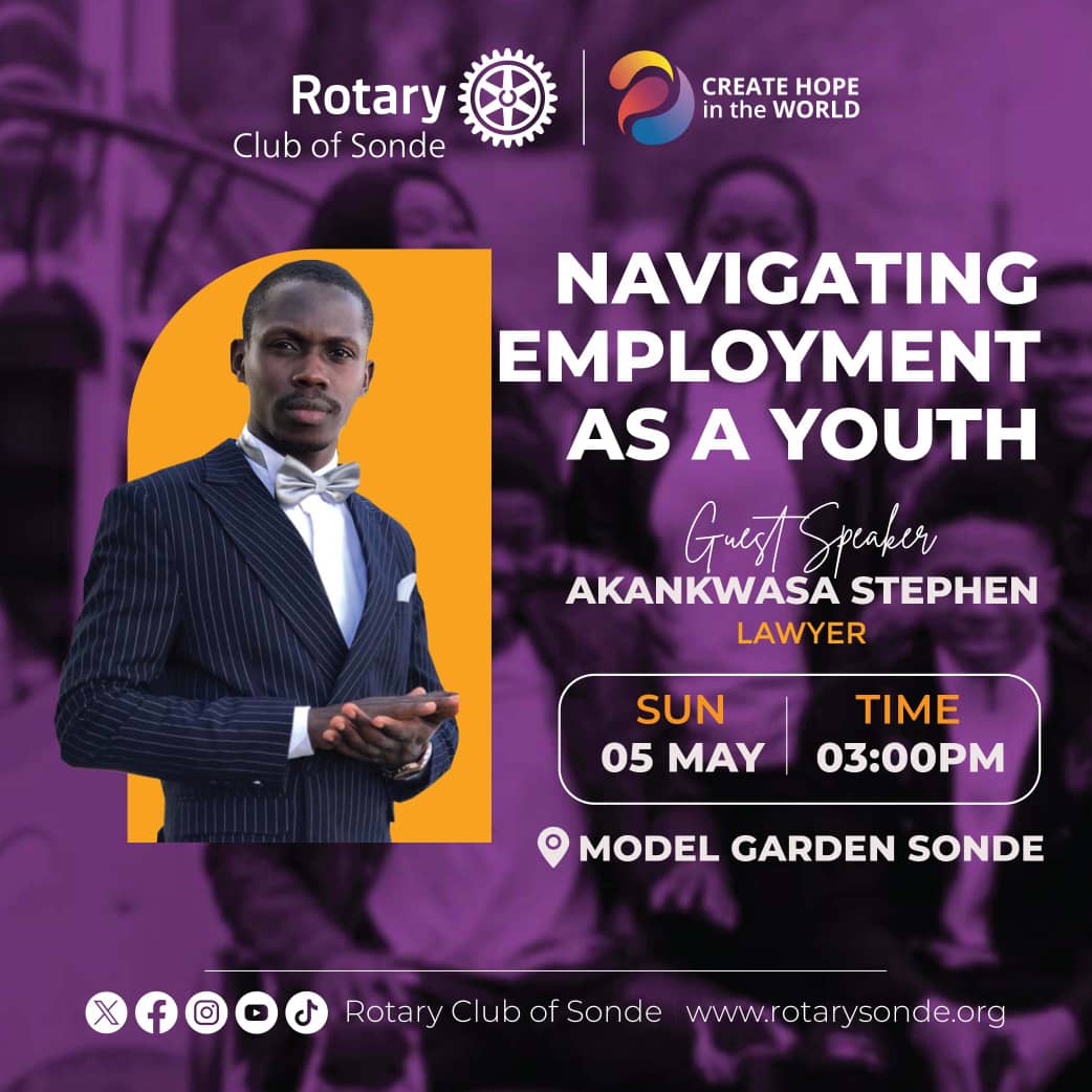 This Sunday before our fellowship we shall be escorting our very own Stephen as he navigates on Employment as a Youth at Mother Club @SondeRotary.
#SondeUpdates