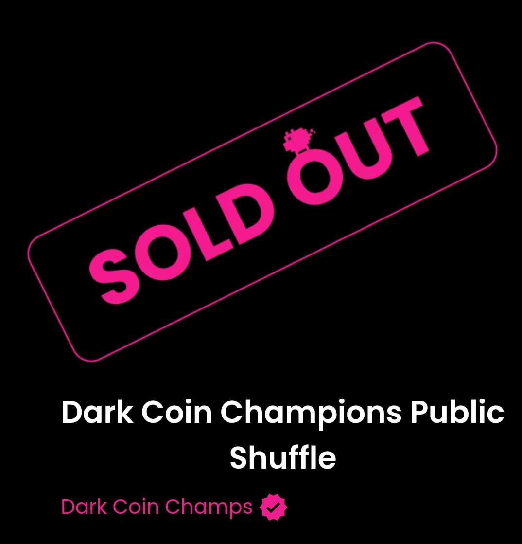 We're excited to announce the Dark Coin Champions has sold out!!! Looks like we'll be drawing the shuffle prizes early this weekend! Thank you to the community for all the love and support! We hope you are as excited for this projects future as we are! #Algorand @ALGOxNFT
