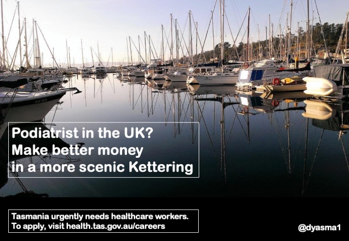Healthcare workers in the UK. This is Kettering in Tasmania. They drive on the same side of the road, watch much the same TV and they pay more. Face it. You need Tasmania as much as Tasmania needs you. Apply here: health.tas.gov.au/careers #NHSJobs #Kettering