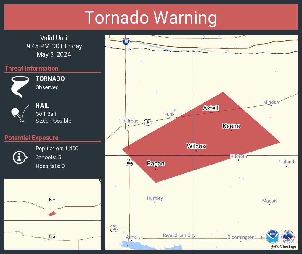 LimWeather's tweet photo. #TornadoWarning with #Tornado OTG bearing down on #Ragan, #Wilcox, #Keene and #Axtell, #Nebraska!
#takecover now!
#Wxtwitter #SPC #Severewx #Hail #WInd #NEwx #TornadoAlley #Wxx https://t.co/DJJc95glmL