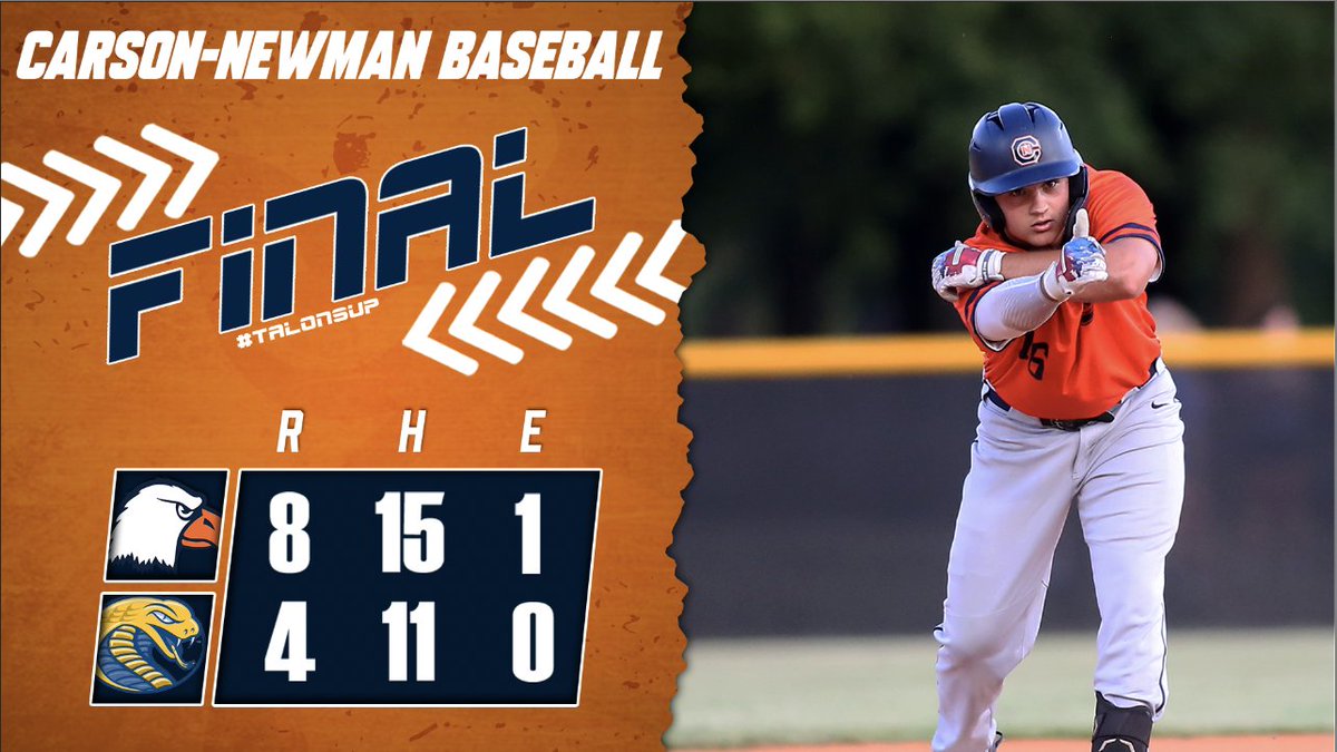 Wrangled in the Cobras❌🐍 C-N bounces back with a double-digit hit effort and stellar pitching to earn the win over two-seed Coker in the opening round of the SAC Tournament! 🦅@CNBaseball 8 🐍Coker 4 FINAL