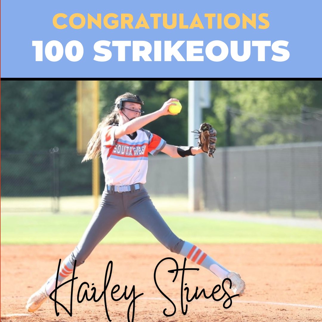 SoftballSgc's tweet photo. Congratulations to @hailey_stines on her 100 strikeouts this season! Keep working hard! 💙🥎🧡 https://t.co/Cf4FVOuPbC
