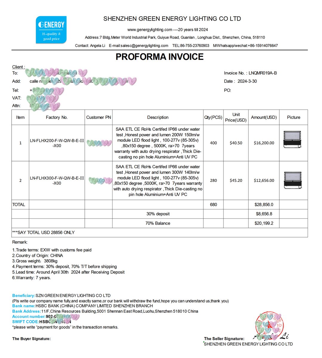 Angelali1118's tweet image. How does the invoice look like of a 20 years manufacturer ?

Is there any customer interested in the items in the invoice ?

200w 300w stadium light 150lm/w ETL SAA CE RoHs Certified  7 years warranty !

#ledlight #outdoorledlamp #stadiumlight #sportfieldlighting