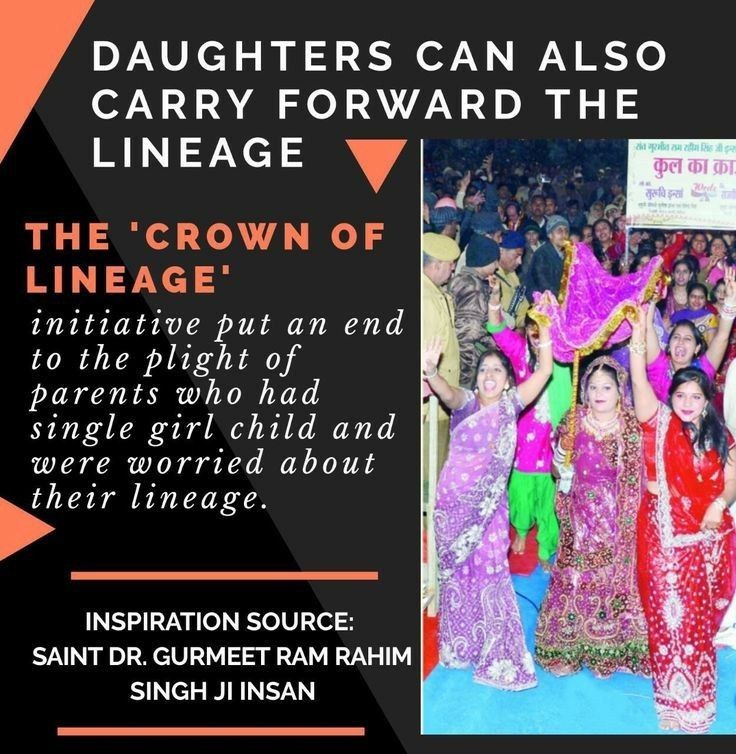 In order to challenge the societal norms and empower women, DSS has started initiative Kul Ka Crown with blessings of Saint Ram Rahim in which wives will take onus of her inlaws and  husbands, proceed the lineage with aim to create equitable family strutures. #ProudDaughters