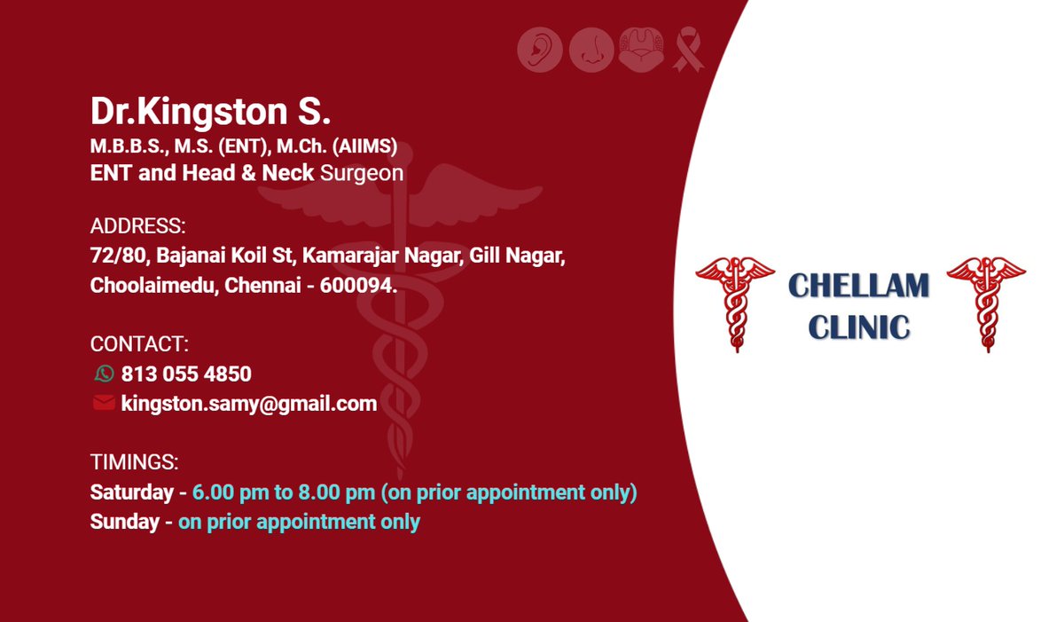 Shekinah_ENT's tweet photo. Dr.Kingston S. is also available at Chellam clinic, Choolaimedu.
#ENTclinicChoolaimedu
#ChellamENT
#ENTclinic
#ENT
Location in Google Maps:
https://t.co/XipQ4uWwyB https://t.co/Sw46ljFhiG
