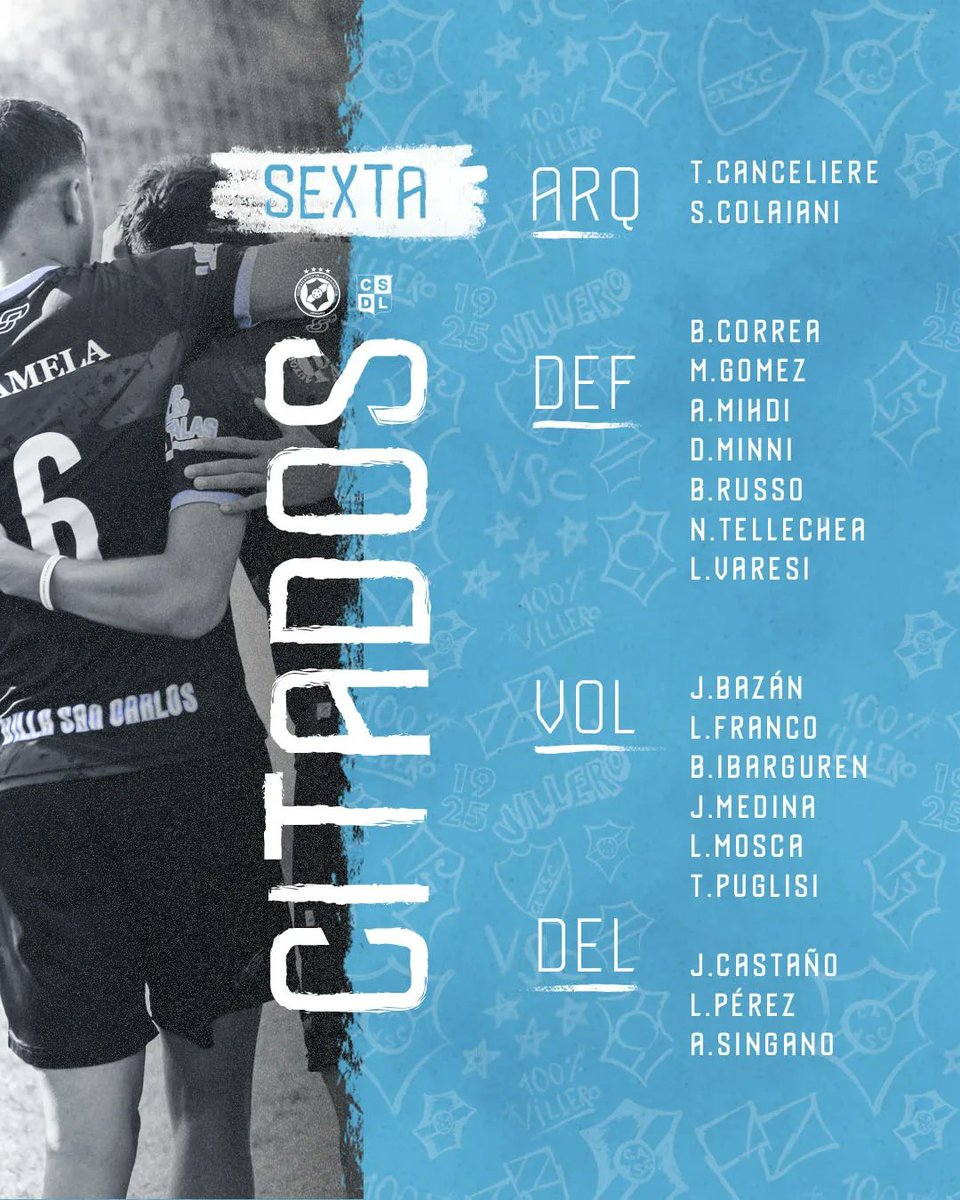 VSCJuveniles's tweet photo. #JuvenilesB⚽️: 📋 Lista de convocados para enfrentar a @LiniersOficial por la tercera fecha. El partido lo podes ver a través del youtube de Villa San Carlos tv ( https://t.co/11nyXucz1Q ) https://t.co/03GEb60ruY