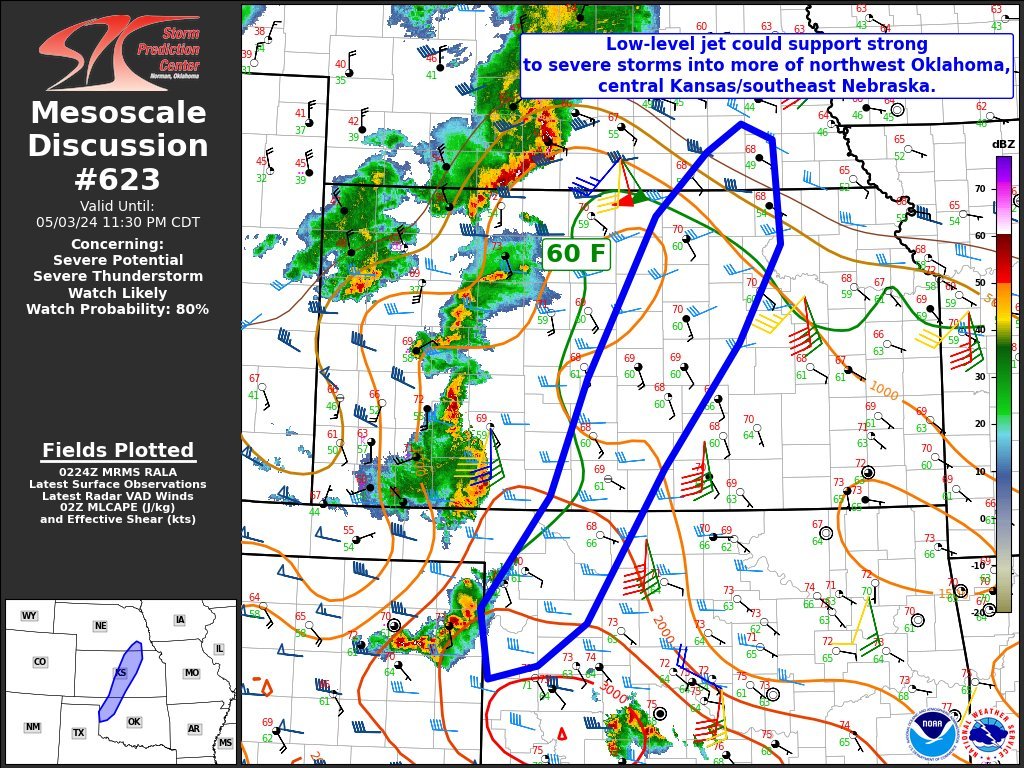 #SevereThunderstormWatch likely for C #Kansas, SE #Nebraska, NW #Oklahoma esp #Woodward, #Hutchinson, #ManhattanKS, #Salina and #BeatriceNE cities
#Wxtwitter #SPC #Severewx #Tornado #Hail #Wind #KSwx #NEwx #OKwx #TornadoAlley #wxx