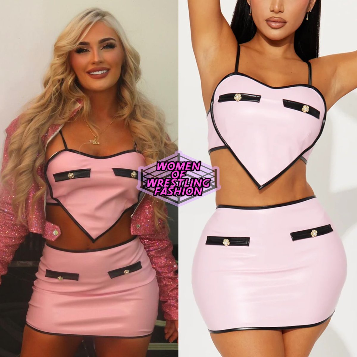Tiffany wears the Fully in Love Faux Leather Skirt Set from Fashion Nova ($39.99)