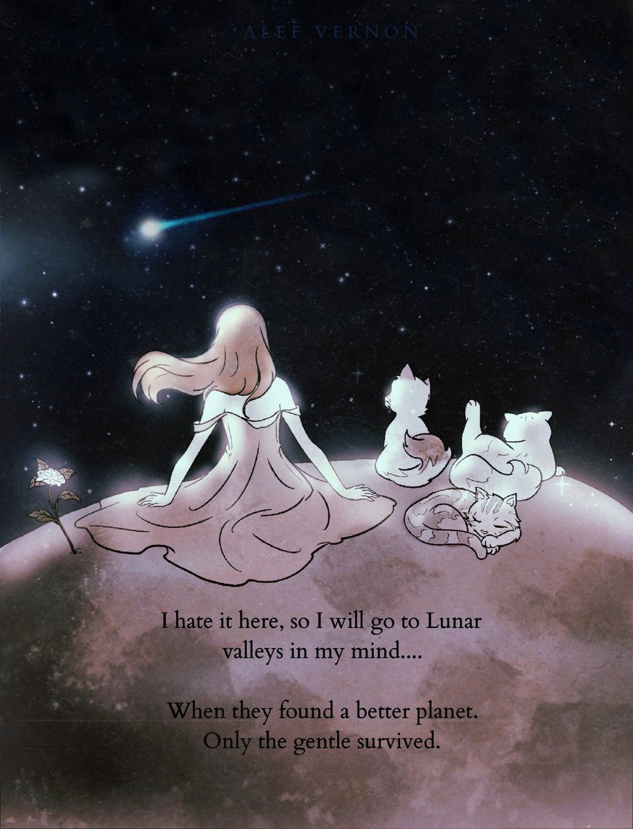 alefvernon's tweet photo. I hate it here, so I will go to. Lunar valleys in my mind. When they found a better planet. Only the gentle survived... 🤍 https://t.co/2CMODobpm5