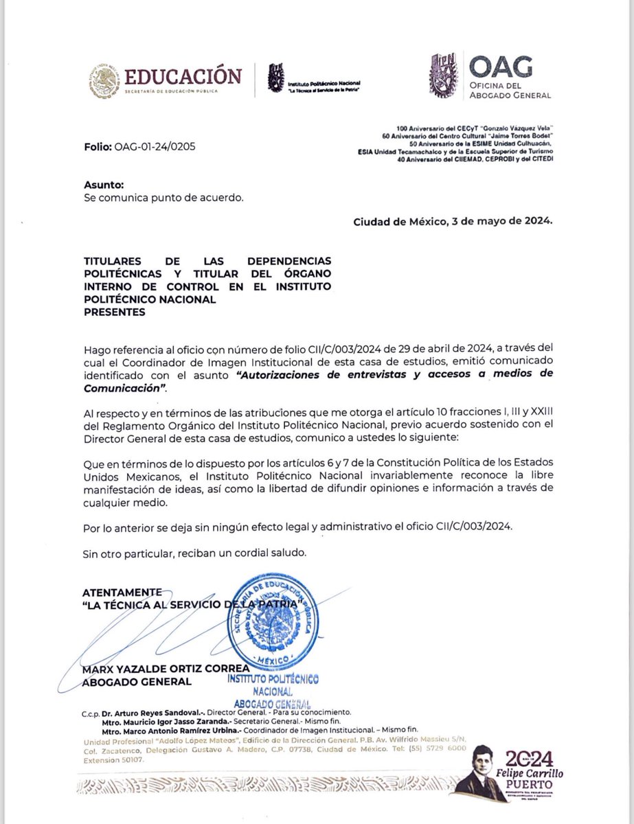 Que no haya dudas, el compromiso del Politécnico Nacional es y será siempre con la libertad de expresión y la libre manifestación de ideas. Estoy comprometido y a favor de la pluralidad de opiniones, que es lo que nos enriquece como comunidad politécnica y enaltece nuestros…