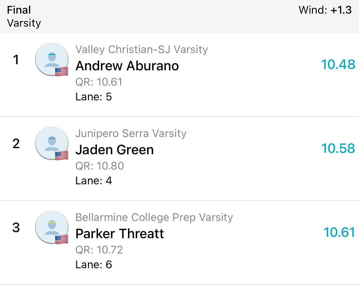 LFG son, Great way to keep knocking down numbers in the 100m 🏃🏾💨🥈@TheJadenGreen3 @serrapadrestfxc @buckhart55 @PadreAthletics