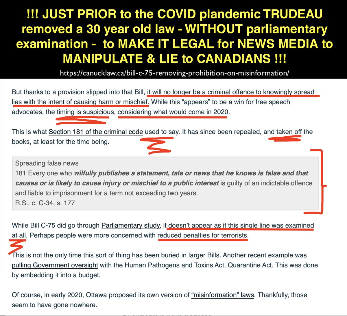 @LarryBrockMP ALSO Trudeau REMOVED the 30-year-old LAW that held media accountable for lies/disinformation just BEFORE his Covid fraud!!
He then BRIBED media with OUR $$$ to spew his SCRIPT?
HOW THE FUCK IS THIS NOT CONSIDERED ELECTION INTERFERENCE?
 @EPIEPIFI is as corrupt as he is