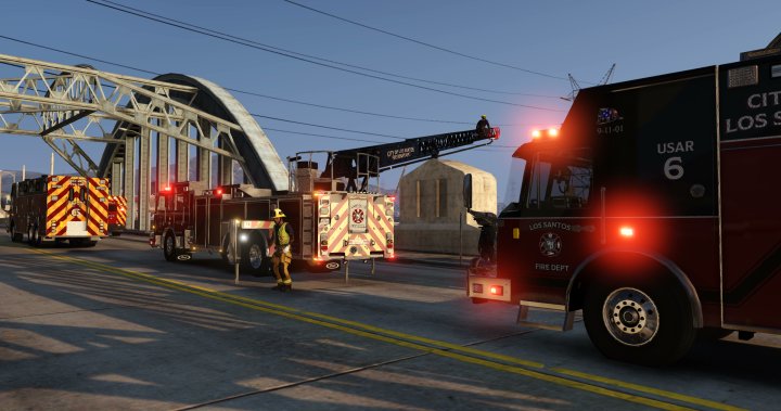 In relation to the Station 9 fire, the arsonists had trapped themselves on a bridge in LS. T6, R6, USAR6, and M7 were on scene with FMO and LEO. Both suspects jumped off the bridge to avoid custody and were deemed deceased.
