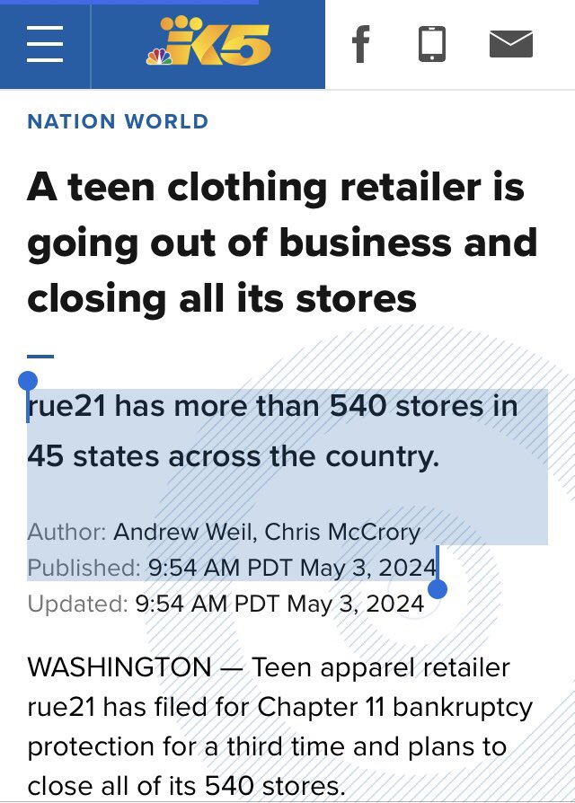 #Bidenomics is ruining everything it touches.

BREAKING

Popular teen apparel retailer is filing for Chapter 11 protection, closing ALL their stores.

#BidenomicsSucks