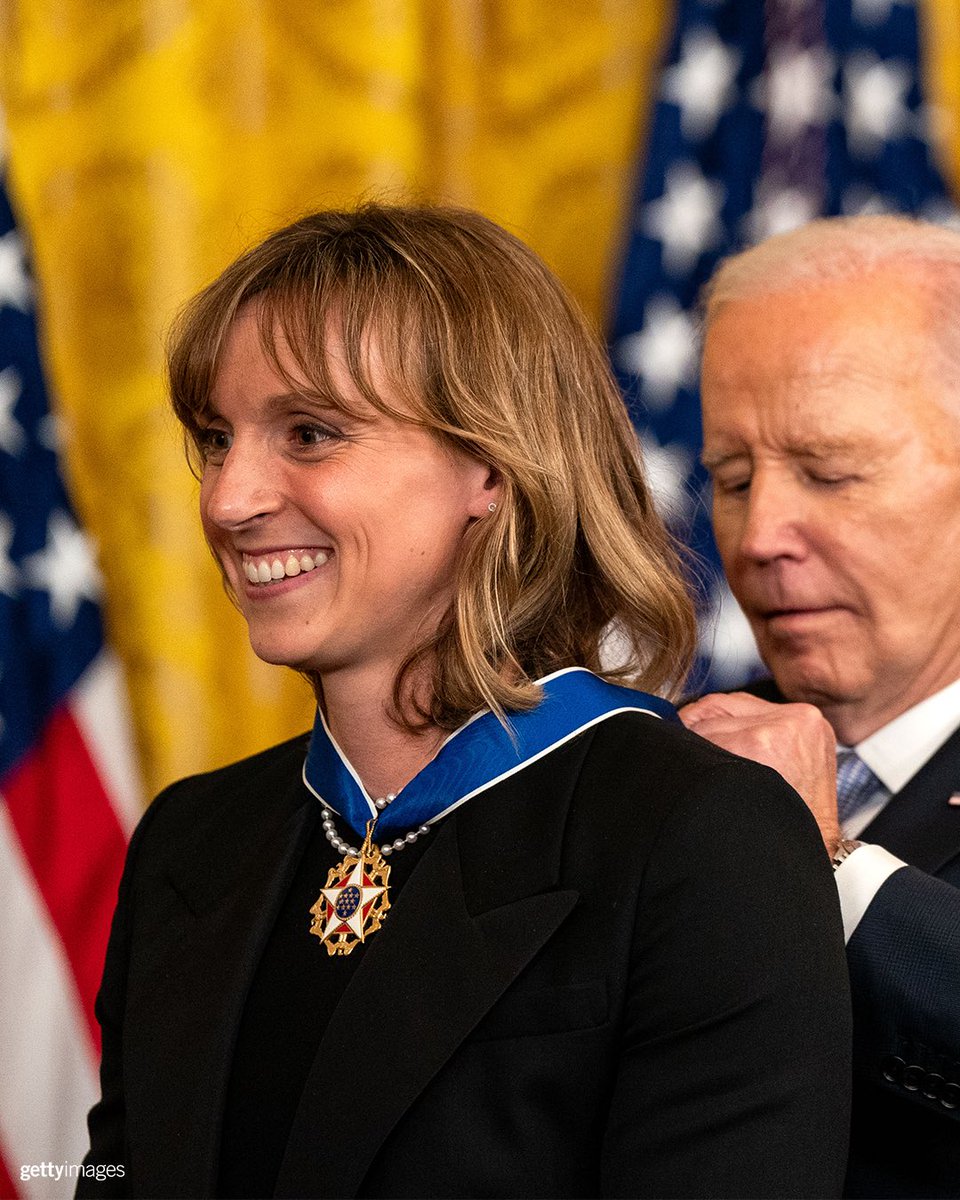 Sporting a new kind of medal🎖️ Join us in congratulating 3x Olympic Swimmer and 7x Gold medalist, @katieledecky, who received the Presidential Medal of Freedom, recognizing her remarkable achievements in and out of the pool. #LA28