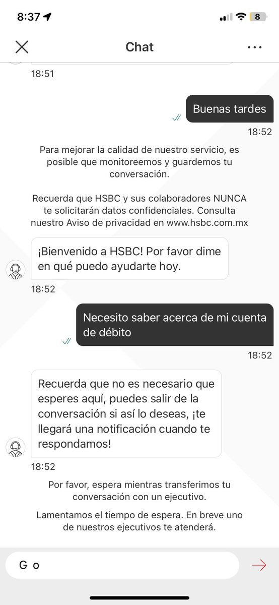 Roberto11601918's tweet photo. @HSBC_MX y 2 horas esperando respuesta en su chat https://t.co/Z3cSiIkdsc