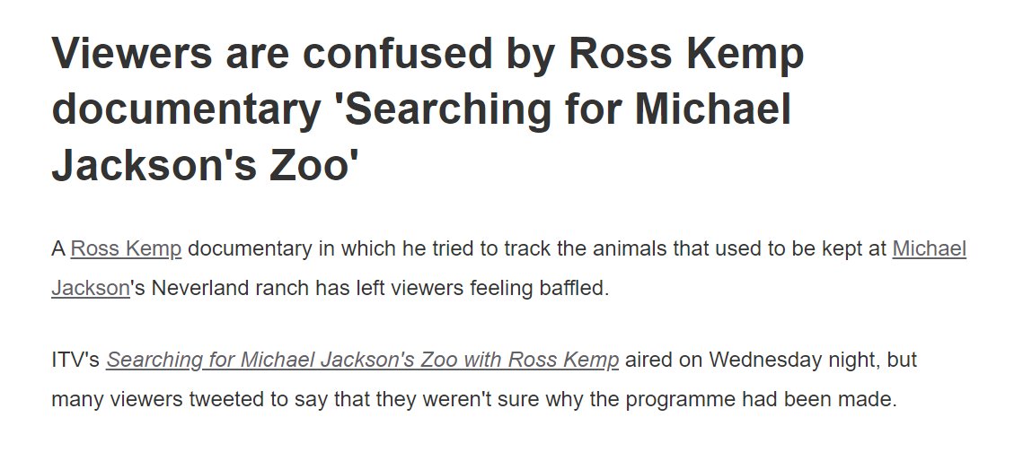 Those who do a deep dive into the Michael Jackson scandals will find a compelling truth. Interested to see @andysignore's film. One might say this is a slightly more riveting topic than other recent mass media productions—like the special about MJ's zoo animals 20 years later.🥱