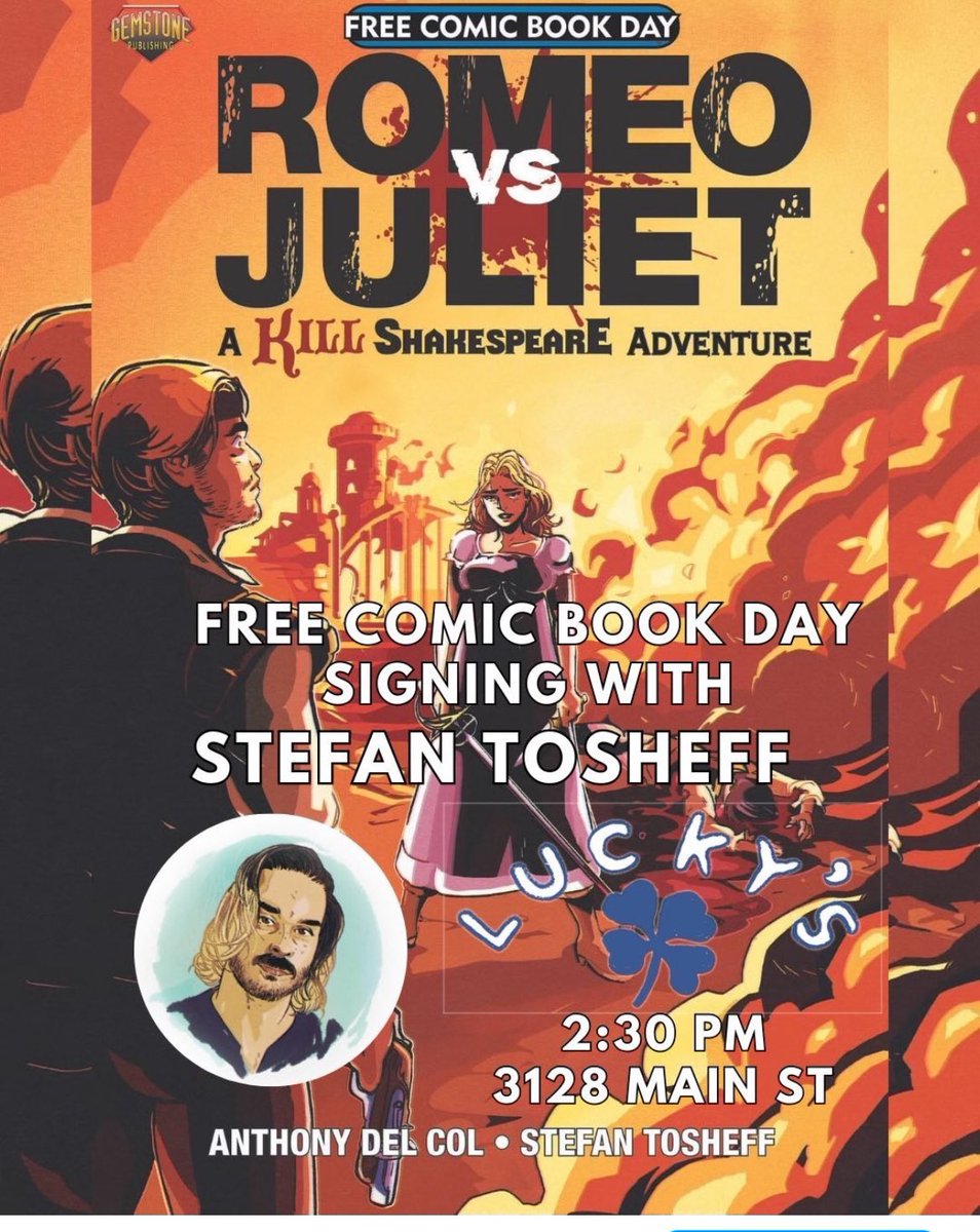 Come on by tomorrow! Lots of free comics to give away for Free Comic Book Day as well as Stefan Tosheff signing Romeo vs Juliet! #FCBD