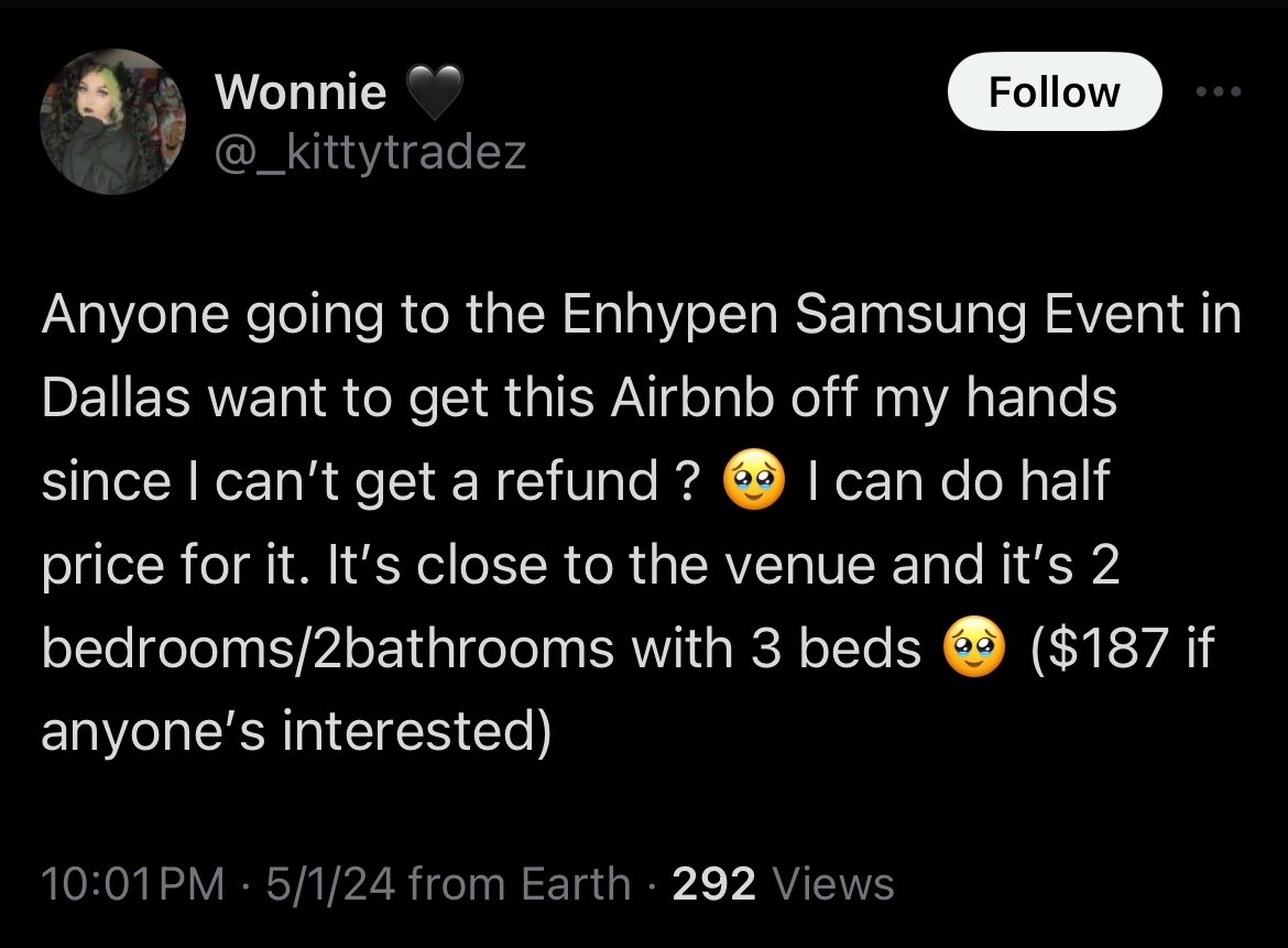 MamaLlamaTX's tweet photo. I’m willing to bet neither Airbnb or the host have ANY idea this guest is posting on X trying to re-rent the Airbnb they booked in Dallas to God knows who. STR hotels with a revolving door of randos do NOT belong in residential neighborhoods. #AirbnbSucks https://t.co/fGbyIvoE8T