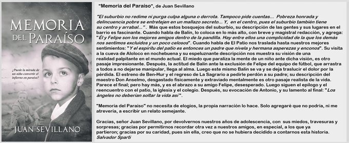 @RoMemoria #RecomiendoLeer 'MEMORIA DEL PARAÍSO', del Gran Escritor Juan Sevillano. Reseña de Salvador Sparti. Disponible en #Amazon #Papel: leer.la/198050699X #Kindle leer.la/B07BB4NVLZ #LibrosRecomendados #Madrid #España @freeboostpromo @Sparti941 @ELCONFESOR83618