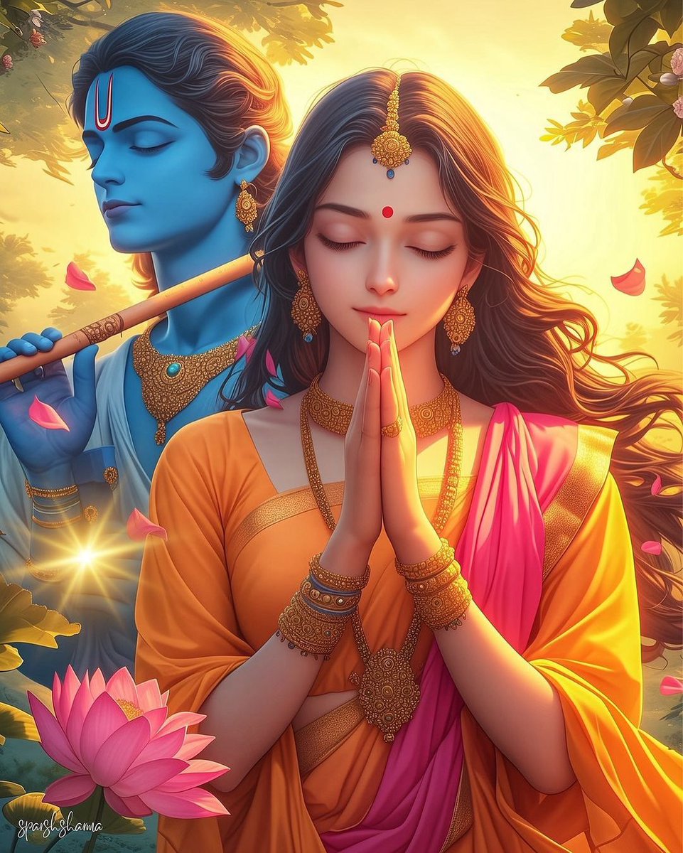 Just as Krishna’s flute played melodies of love, let our hearts sing the song of Radha and Krishna’s eternal love. 🎶❤️